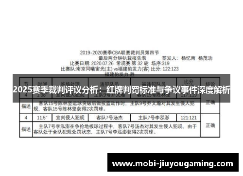 2025赛季裁判评议分析：红牌判罚标准与争议事件深度解析