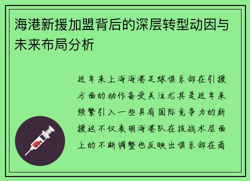 海港新援加盟背后的深层转型动因与未来布局分析